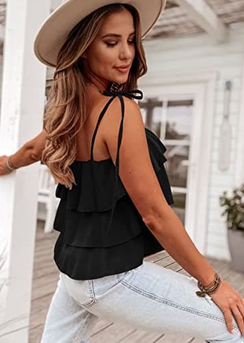 KIRUNDO Spaghetti Strap Ruffle Babydoll Peplum Tank Tops for Women 2026 Summer Cute Flowy Beach Vacation Cruise Outfits view 5