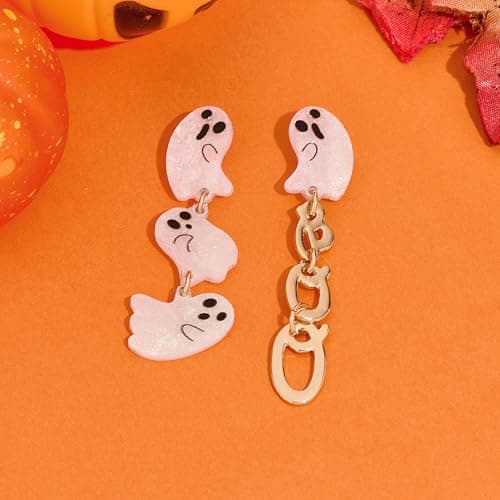 Halloween Earrings Acrylic Spooky Ghost Dangle Earrings BOO Earrings Pupkin Party Costume Jewelry for Women view 6