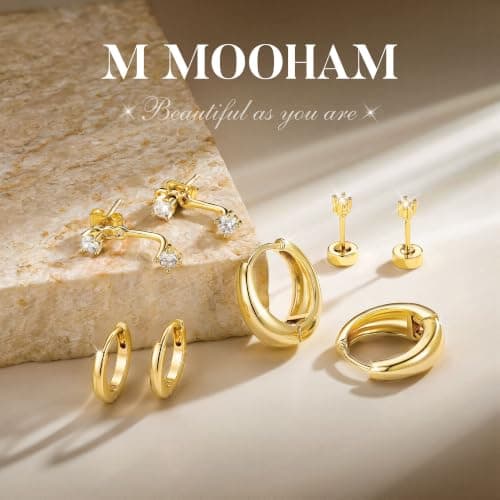 M MOOHAM 14K Gold Plated Earring Stacks, Hypoallergenic Earring Set view 2