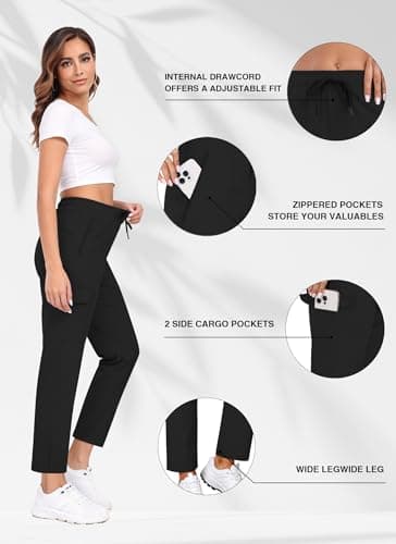 TOIUUI Womens Lightweight Cargo Pants Water Resistant Quick Dry UPF 50+ Elastic Waist Hiking Work Travel Zipper Pockets view 5