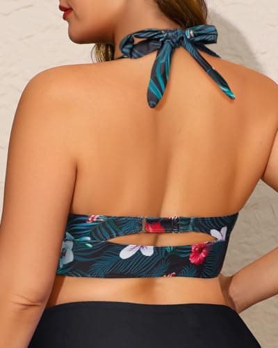 Yonique Women's Plus Size Bikini Tops Only Halter Swimsuit Top Large Bust Swim Top V Neck Bathing Suit Tops view 2