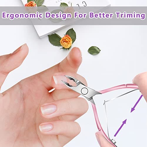 Cuticle Trimmer with Cuticle Pusher and Scissors, Cuticle Remover Professional Durable Pedicure Manicure Tools, Stainless Steel Cuticle Nipper Cutter Clipper (Pink Pusher) view 3
