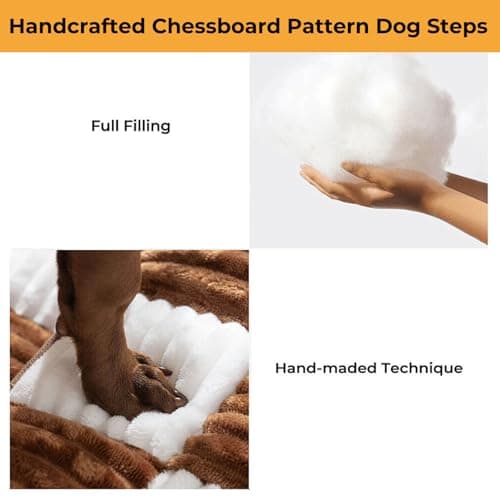 FUNNYFUZZY Dog Stairs for Small Dogs - 5 Steps Chessboard Plaid Handcrafted Dog Stairs with Storage - Multifunctional and Foldable, Brown view 4