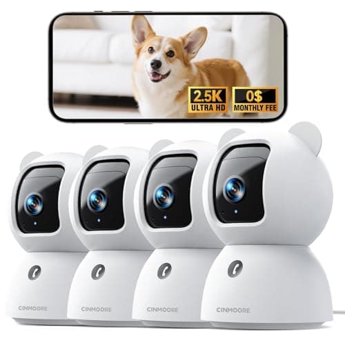 CINMOORE 2.5K Indoor Security Camera 4pack, Non-Subscription AI Person/Pet/Cry Detection, 4MP Pet/Dog/Cat/Baby Camera w/Phone App, Pan Tilt WiFi, Night Vision, Full Duplex Audio for Home Security — image 1