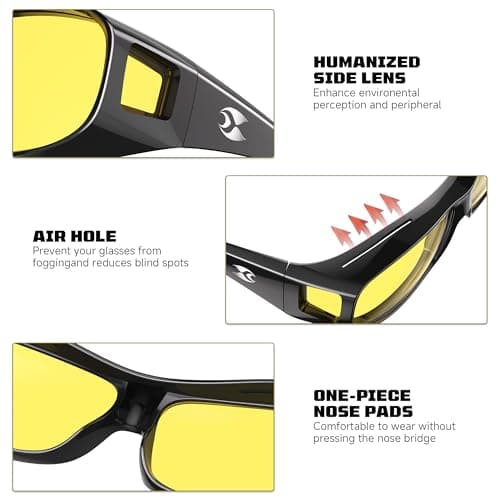 suoso Night Driving Glasses Fit Over Eyeglasses for Men Women, Anti Glare Polarized Night Vision Glasses HD Yellow Lens view 3
