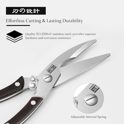 HOSHANHO Kitchen Scissors Heavy Duty, Sharp Kitchen Shears for Poultry | Stainless Steel Kitchen Scissors with Non-Slip Handle & Safety Lock, All Purpose Cooking Scissors for Meat、Turkey、Vegetables view 5