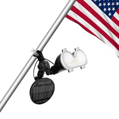 RAYSLIT Flag Pole Light Solar Powered 360° Adjustable Metal Clamps Fits 1-1.5" Dia Wall-Mounted Flagpole Brightest Outdoor Dusk to Dawn LED Spotlight 100% Coverage Flag Light Black