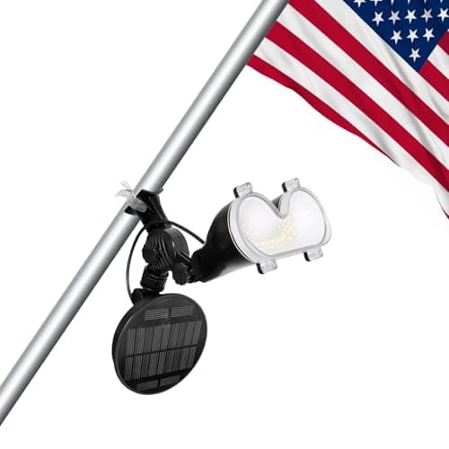 RAYSLIT Flag Pole Light Solar Powered 360° Adjustable Metal Clamps Fits 1-1.5" Dia Wall-Mounted Flagpole Brightest Outdoor Dusk to Dawn LED Spotlight 100% Coverage Flag Light Black view 1