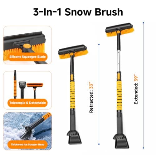 39" 3-in-1 Extendable Snow Brush and Ice Scrapers for Car Windshield view 2