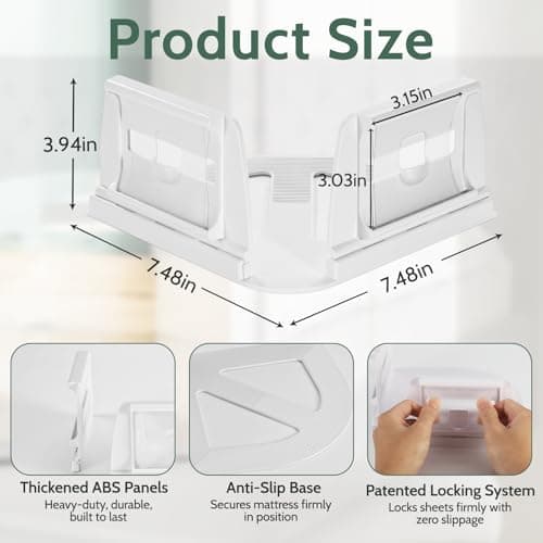 Sheet Holders - Bed Sheet Holders for Corners Heavy Duty Fitted Sheet Holders Keep Sheets Firm & Tight Bed Sheet Grippers Lock Bed Sheets Holders for All Mattress Sizes Bedsheet Clips Easy Setup view 2