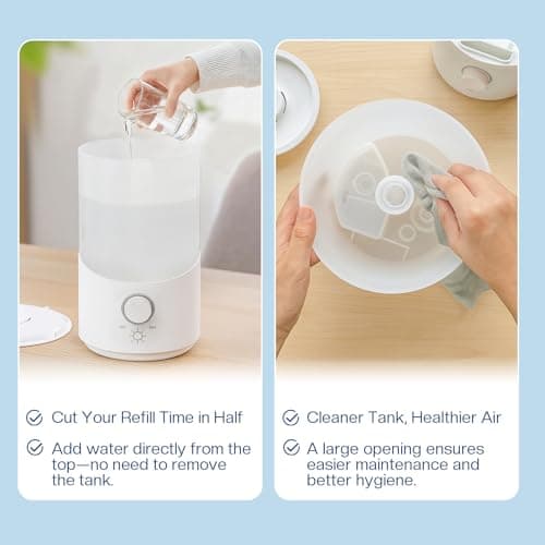 Cool Mist Humidifier for Bedroom, 3L Top Fill Ultrasonic Air Humidifier with Adjustable Knob Control, Quiet Operation, Auto Shut-Off, BPA-Free for Home, Baby, Office, Plants M4 view 3