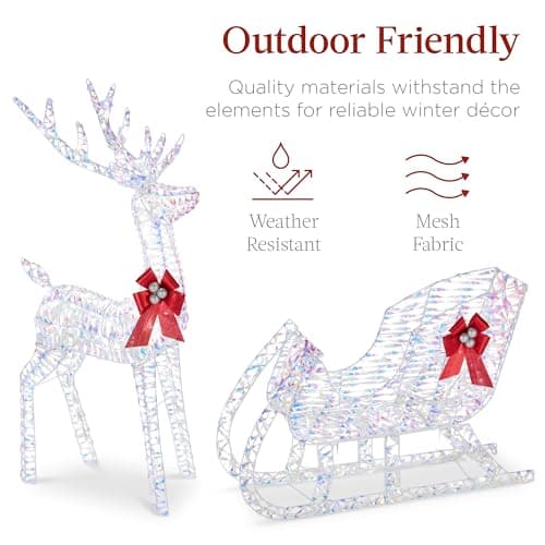 Best Choice Products Lighted Christmas 4ft Reindeer & Sleigh Holiday Outdoor Yard Decoration Set w/ 205 LED Lights, Stakes, Zip Ties - Iridescent view 6
