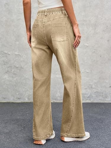 Cicy Bell Womens Wide Leg Flare Jeans Casual Drawstring High Waist Vintage Denim Pants with Pockets view 4