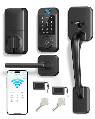 Wi-Fi Front Door Lock Set - HEANTLE Smart Locks for Front Door Built-in WiFi Keyless Entry Deadbolt with Handle Set Fingerprint Smart Electronic Deadbolt, Works with Alexa & Google Assistant Black — image 1
