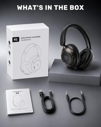 Boean Active Noise Cancelling Headphones, Bluetooth 6.0 Wireless Over Ear Headphones with 360° Spatial Audio, 120H Playtime & 5 ENC Mics, Soft Memory Foam, Transparency Mode for Office Travel view 5