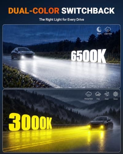 SEALIGHT H11/H8 Switchback LED Fog Light Bulb, 60,000LM 6500K/3000K Light | 360° Adjustable Zero Glare, Dual Color 6500K White/3000K Amber Yellow Fog Lights, IP68 Waterproof, 1:1 Size Plug and Play view 2