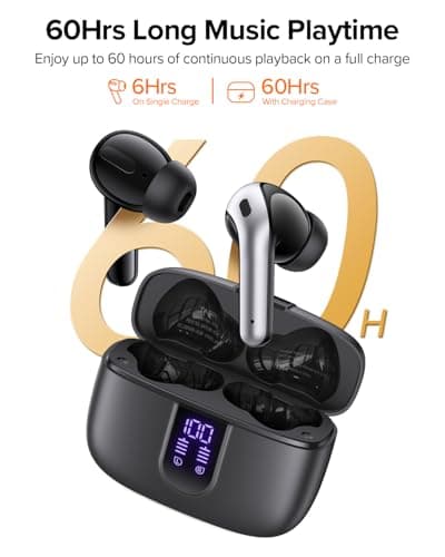 TAGRY Bluetooth Headphones True Wireless Earbuds 60H Playback LED Power Display Earphones with Wireless Charging Case IPX5 Waterproof in-Ear Ear buds with Mic for TV Smart Phone Laptop Computer Sports view 3