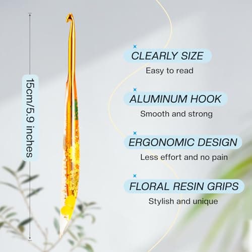 6mm Crochet Hooks,Ergonomic Crochet Hook with Floral Resin Grips,Stylish and Unique,Crocheting kit for Beginners, Arthritic Hands and Professional view 3