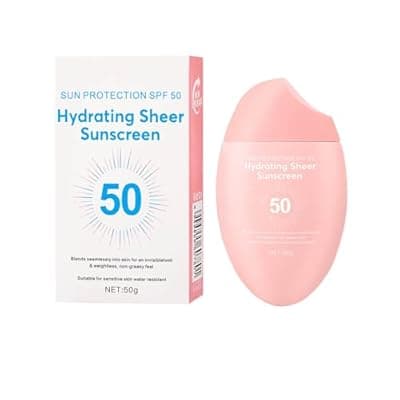 Sunscreen SPF 50+ 50g, Hydrating Sheer Face Sunscreen, Waterproof & Lightweight Water Gel, Non-Greasy, No White Cast, for Sensitive Skin Daily Use