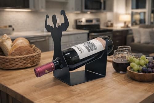 Vyrecronix Handsome Men's Wine Bottle Holder, Single Bottle Tabletop Display Rack, Stylish Black Metal Wine Bottle Storage Rack, Suitable for Home Bars and Kitchens, and Also Makes a Great Gift. view 2