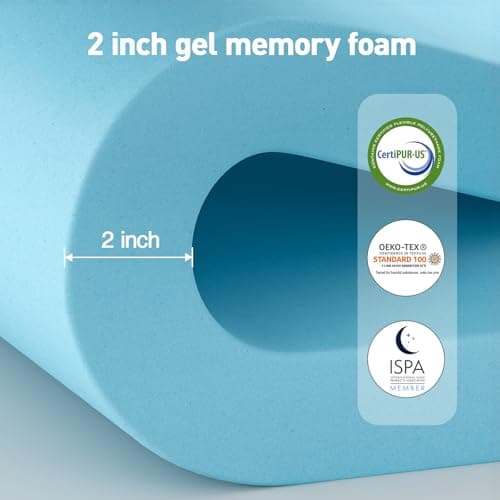 Dual Layer 3 Inch Memory Foam Mattress Topper California King Size, 2 Inch Gel Memory Foam Plus 1 Inch Cooling Pillow Top Mattress Pad Cover, with 8-21 Inch Deep Pocket, Navy Blue view 4