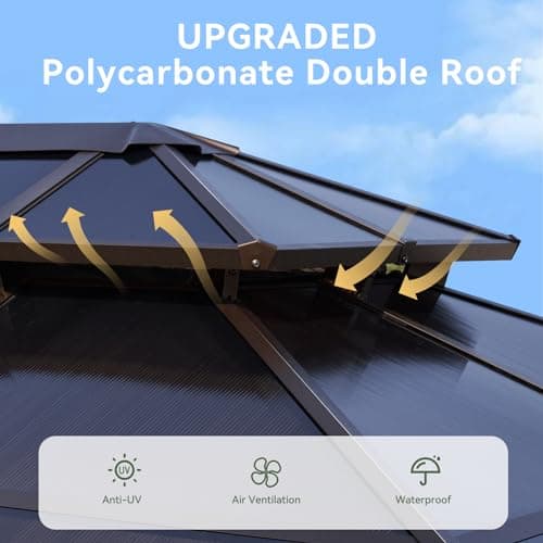 Aoxun 12'x20' Hardtop Gazebo, Aluminum Frame Permanent Pavilion with Curtains and Netting, Outdoor Polycarbonate Double Roof Canopy, Designed for Garden, Lawns, Patio view 4