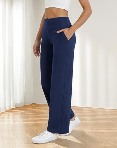 SEAJOJO Yoga Pants Women Wide Leg, High Waisted Stretch Trouser with Pockets for Casual Workout view 2