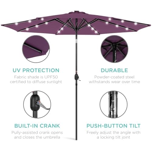 Best Choice Products 10ft Solar Polyester LED Lighted Patio Umbrella w/Tilt Adjustment and UV-Resistant Fabric view 5