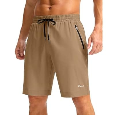 Pudolla Mens Athletic Running Shorts Quick Dry Workout Shorts Lightweight Gym Shorts Casual Shorts(Dark Khaki L9_M)