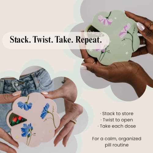 Dosey Twist+Stack Pill Organizer, Weekly & Daily Medicine Organizer Case, Portable Travel Pill Box, Compact Vitamin & Medication Storage Solution, Blush Floral view 2