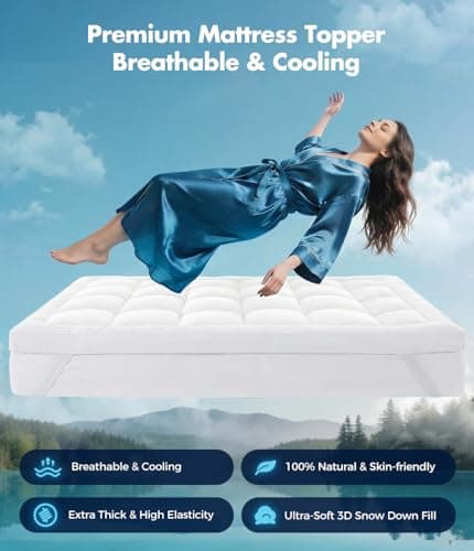 Favulo 2 Inch Mattress Topper, Plush Polyester Fiber Bed Topper for Soft Support & Pain Relief, 4 Elastic Corner Straps, White view 2