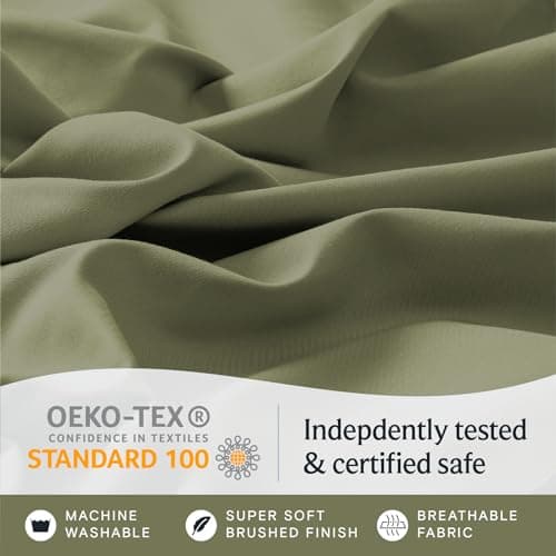 LuxClub 4 PC Queen Sheet Set, Deep Pockets Wrinkle Free Cooling Bed Sheets Hotel Bedding for Women, Men, Includes 1 Fitted Sheet, 1 Flat Sheet and 2 Pillowcases-Soft Olive view 5