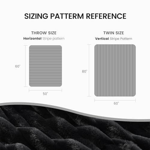 Cozy Bliss Faux Fur Throw Blanket for Couch, Cozy Warm Plush Striped Blanket for Sofa Bedroom Living Room, 50 * 60 Inches Black view 2