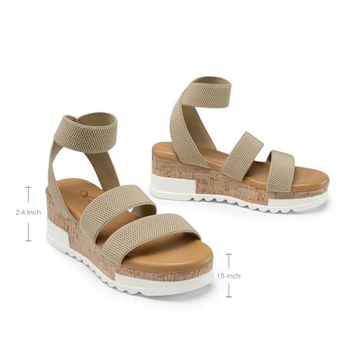 Athlefit Women's Platform Wedge Sandals Summer Open Toe Elastic Ankle Strap Casual Flatform Sandals view 5