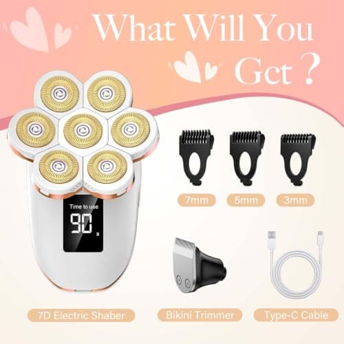 Electric Razors for Women- 2 in1 7D Rotary Shaver for Legs and Bikini Line | IPX7 Waterproof Wet Dry Hair Remover, LED Display & Travel Lock for Legs, Face, Arms, Bikini Area view 2
