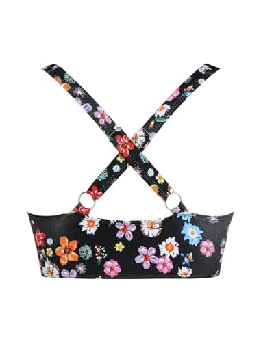 ZAFUL Women U-Wired Bikini Top Only- Ruched Cut Out Back-Cross Adjustable Straps Bathing Suit Top Only for Large Bust view 4