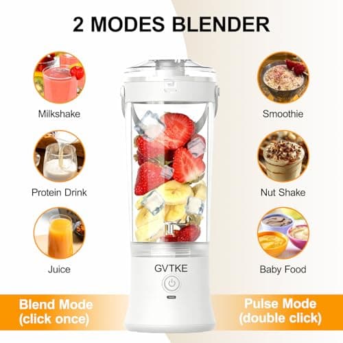 GVTKE Portable Blender Dual Mode 18000RPM 20Oz Blending Cup Ice Crushing Smoothie Frozen Fruit Mini Home Gym Travel(White) view 4