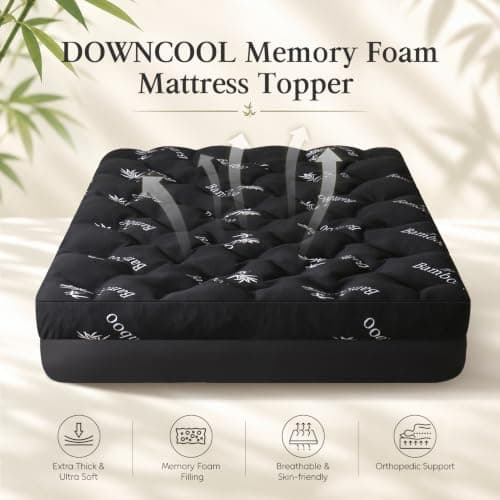 DOWNCOOL 5 Inch King Mattress Topper, Breathable Bamboo Viscose Air Layer | Memory Foam Mattress Topper for Back Pain Relief, 2000 GSM Fill, Deep Pocket Fits 8–18 Inch, Black view 4
