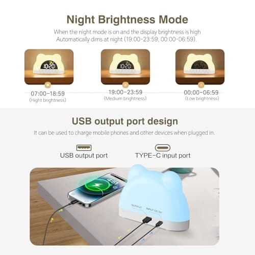 Outetrails LED Alarm Clock,Digital Alarm Clock for Girls and Boys, Little Bear Alarm Clock for Gift, 11 RGB Color Night Light and 13 Relaxing Music, Snooze, Brightness and Volume Adjustable view 3