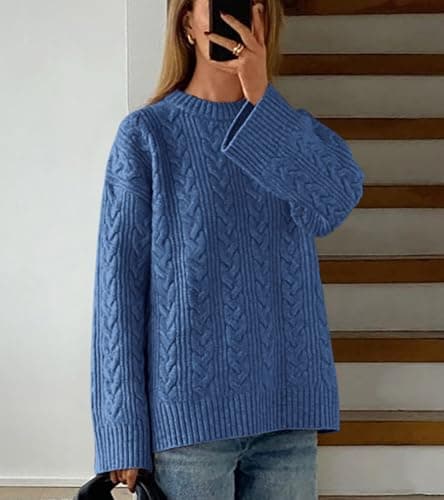 Okiwam Women's Oversized Sweaters Crewneck Cable Knit Pullover Casual Loose Fall Outfits Spring Fashion Clothes 2026 view 5