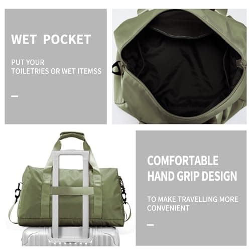 Travel Duffle Bag,Sport Gym Bag for Men And Women with Wet Pocket,Weekender Bag Carry On Tote Bags for Airplane Army Green view 3