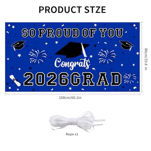 Graduation Decorations 2026 Blue Graduation Banner 66.1" x 33.8" Graduation Backdrop Congrats Grad Banner for Outdoor Indoor High School College Class of 2026 Graduation Party Decorations Supplies view 2