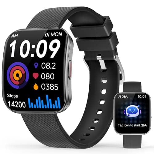 Smart Watch for Men Women, Bluetooth Calls, AI Dial, AI Q&A, 1.85" HD AMOLED Curved Display Fitness Watch with Blood Pressure Sleep Heart Rate Monitor, 110+ Sports Waterproof IP68 Smartwatch, Black