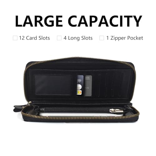 Large Genuine Leather Women Wallet Bifold Purse Clutch RFID Block Card Holder Zipper Wristlet Strap for Ladies Checkbook view 4