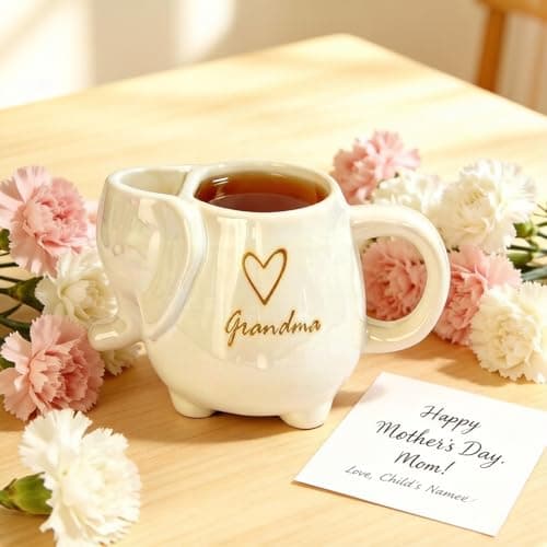 ZAGEVIVIN Elephant Ceramic Tea Mug with Tea Bag Holder, Grandma Design with Heart, White Stoneware Coffee Cup, 15 oz, Microwave and Dishwasher Safe (Grandma) view 7