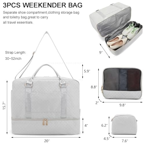 Travel Duffle Bag for Women Carry on Bags Overnight Weekender Bags Toiletry Hospital Gym Bag with Shoe Compartment 3pcs Set view 2