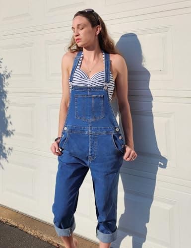 luvamia Women's Casual Stretch Adjustable Denim Bib Overalls Jeans Pants Jumpsuits view 3