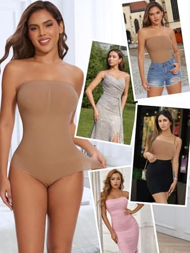 SHAPERIN Strapless Bodysuit with Bras Tummy Control Shapewear Shaper Tube Tops Body Suit One Piece Leotard view 5