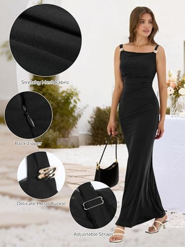 ZAFUL Women's Floral Wedding Guest Dress Sexy Formal Sleeveless Cocktail Mesh Ruched Bodycon Maxi Party Long Summer Dresses view 4