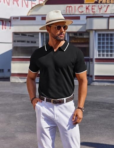 COOFANDY Mens Polo Shirts Short Sleeve Casual Knit Polo Shirt Vintage Golf T Shirts Old Money Tops view 5